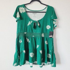 Torrid Super Soft Tie Front Floral Babydoll Top Plus Size 1X Green
